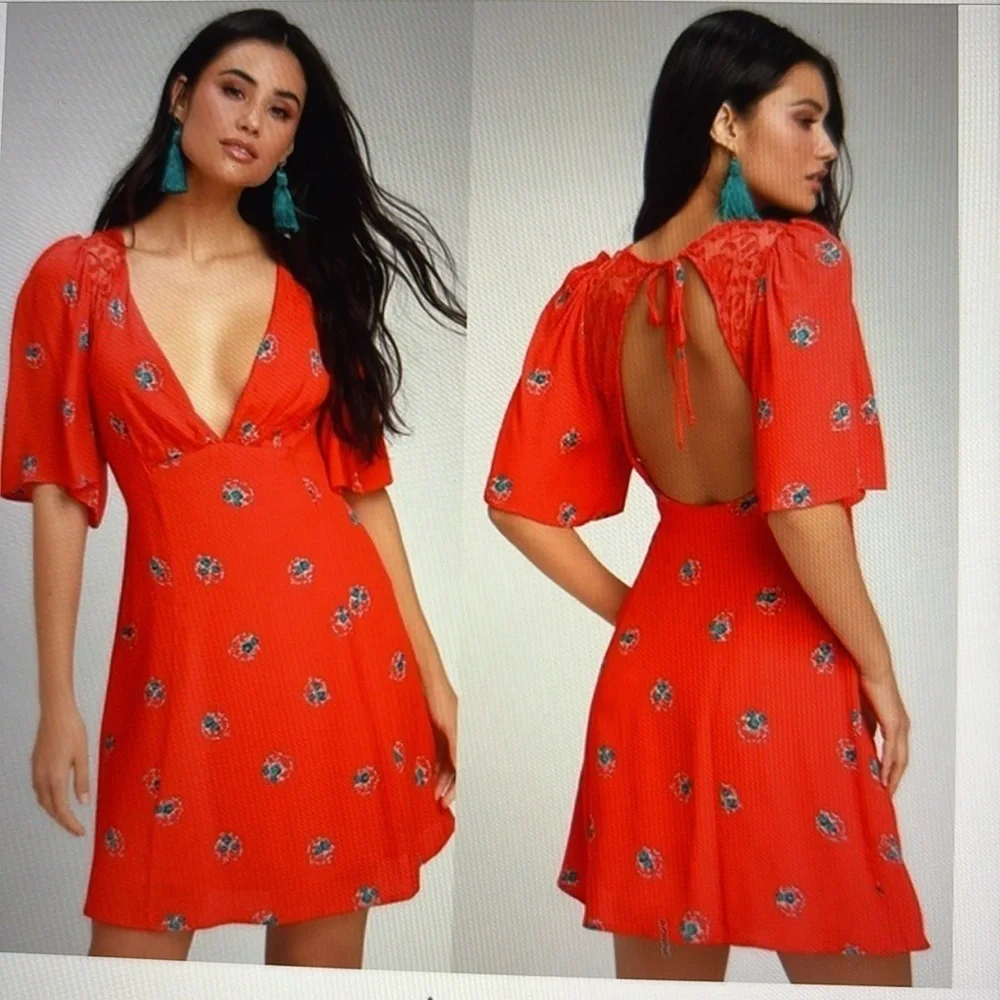 Free People Mockingbird Floral Open Back Mini Dress 12
